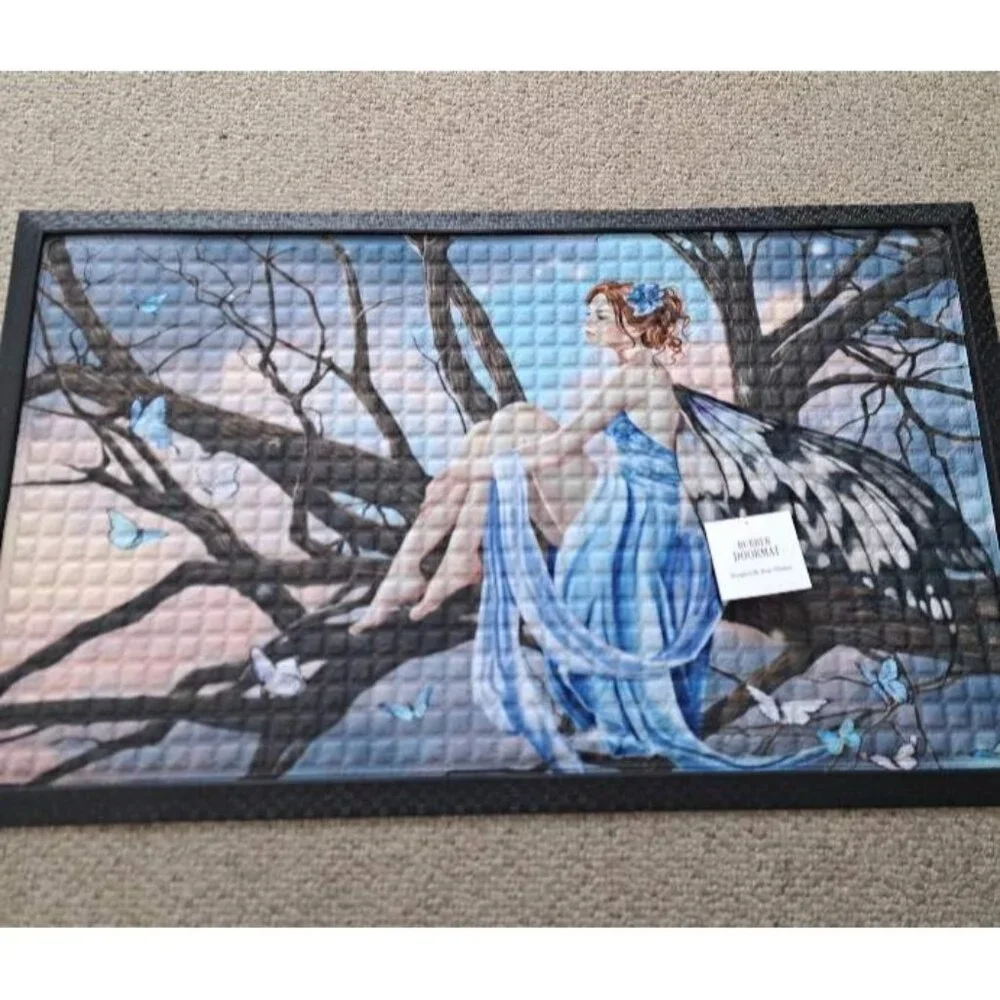 New Sunset Fairy Door Mat Floor Rubber Kitchen Outdoor Indoor Butterflies Woman